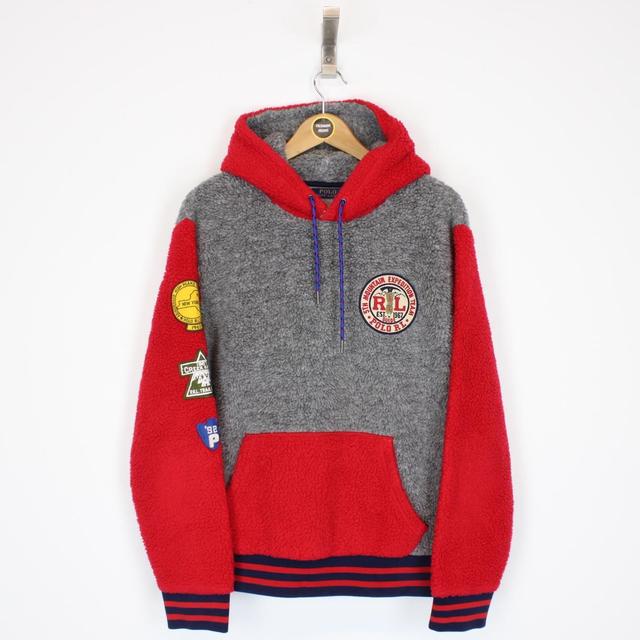 Polo Ralph Lauren Grey and Red Mountain Expedition Sherpa Fleece Hoodie