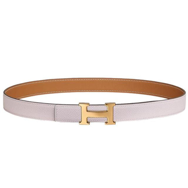 Hermes Brown, Mauve and Gold Mini H Reversible Leather Belt