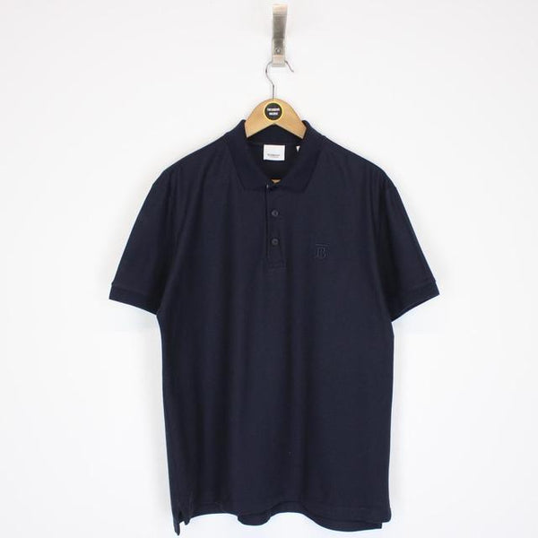 Burberry Eddie Navy Blue and Tan Nova Check Short Sleeve Polo Shirt