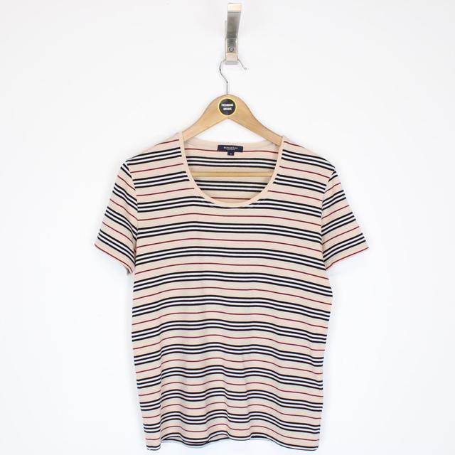 Vintage 00s Burberry London Beige Nova Stripe Short Sleeve Top