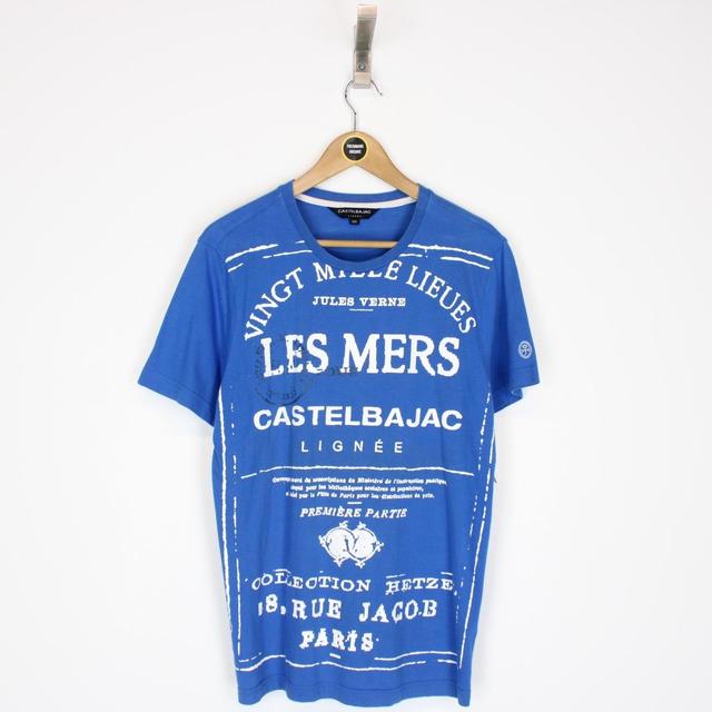 Vintage Jean-Charles de Castelbajac Blue and White Spellout Short Sleeve T-Shirt