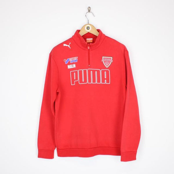 Vintage 00’s Puma Backatorp Red and White Pullover 1/4 Zip Spellout Sweatshirt