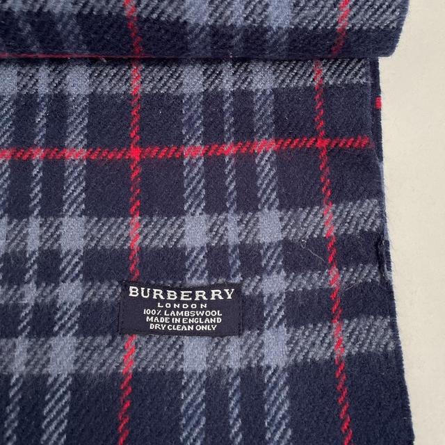 Vintage 90s Burberry Navy Blue Nova Check Lambswool Scarf