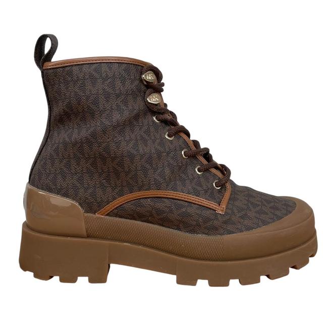 Michael Kors Brown and Beige Payton Logo Combat Boots