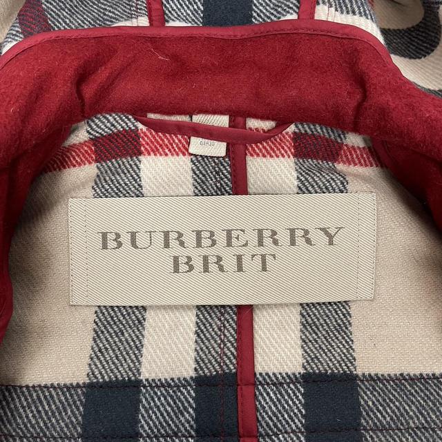 Burberry Brit Red Wool Nova Check Lined Hooded Jacket