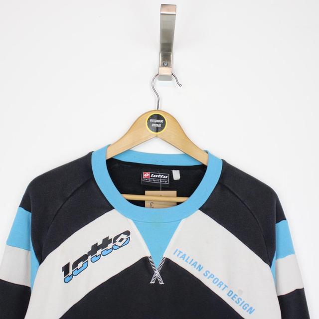 Vintage Lotto Black, White and Blue Crew Neck Spellout Sweatshirt Jumper