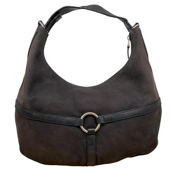 Gucci Brown and Black GG Reins Canvas and Leather Hobo Bag