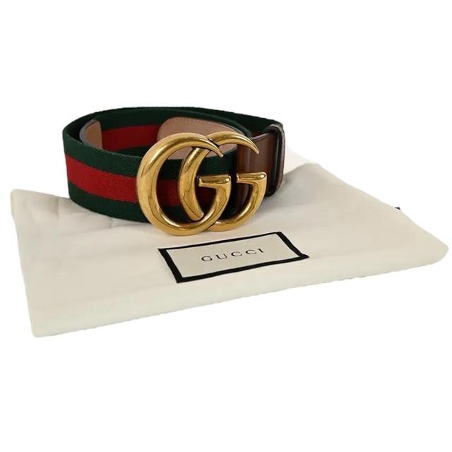 Gucci Brown, Green and Red Interlocking G Leather Web Belt