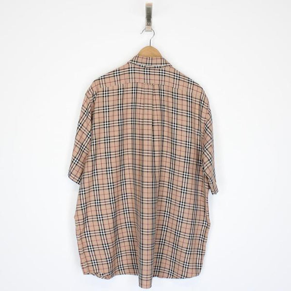 Burberry London Tan Brown Nova Check Short Sleeve Cotton Shirt