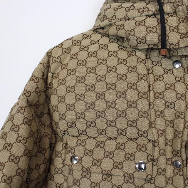 Gucci Tan Brown GG Monogram Cotton Canvas Down Puffer Jacket