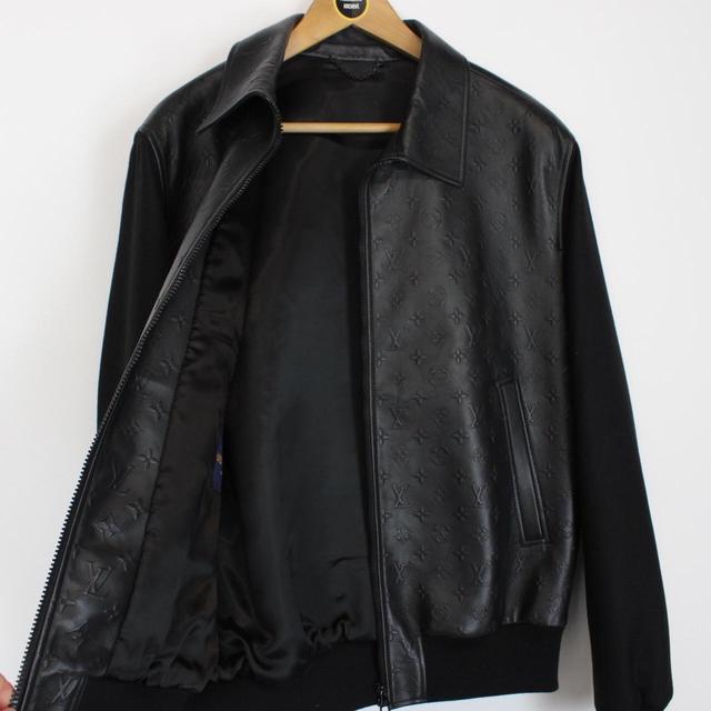 Louis Vuitton Black LV Monogram Embossed Wool and Leather Jacket