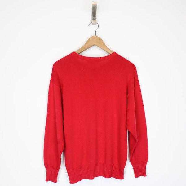 Vintage 90s Burberry Red Cotton Knit Sweatshirt Jumper