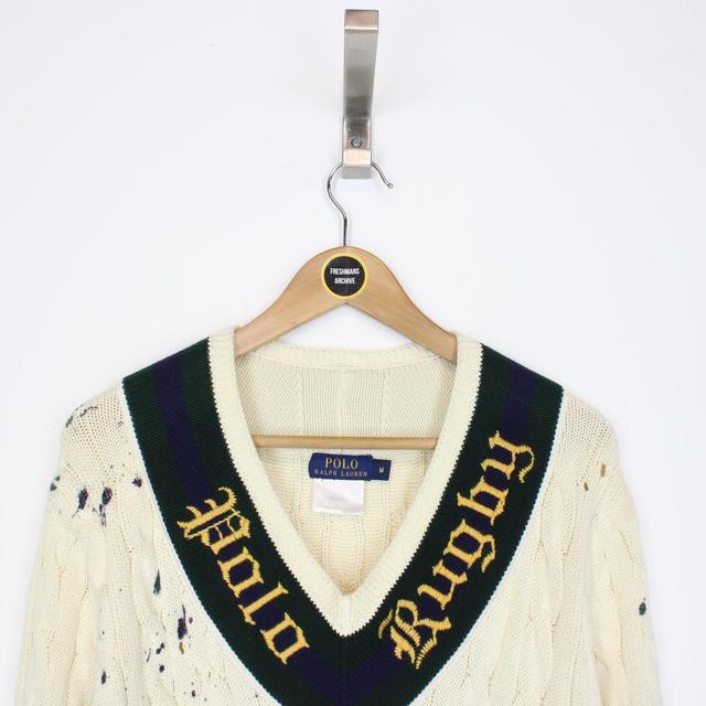 Polo Ralph Lauren Cream Distressed Cable Cotton Knit Rugby Jumper