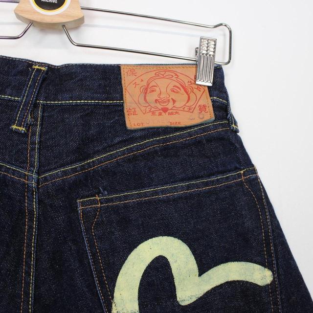 Evisu Navy Blue and Yellow Gull Denim Jean Shorts