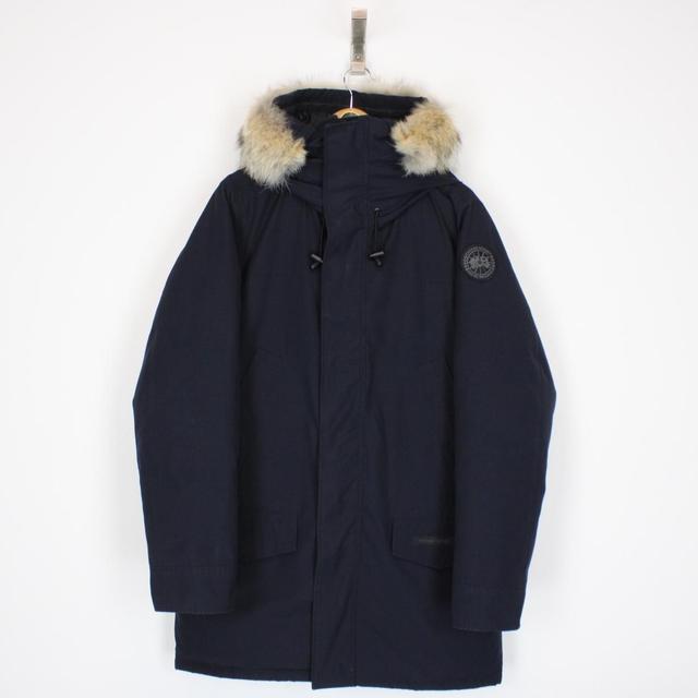 Canada Goose Navy Blue Langford Parka Black Label Down Coat with Fur Trim