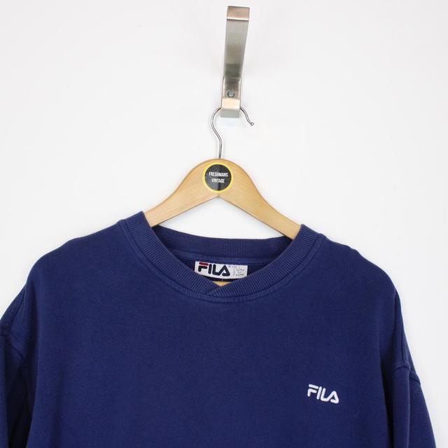 Vintage 90s Fila Navy Blue Spellout Sweatshirt Jumper