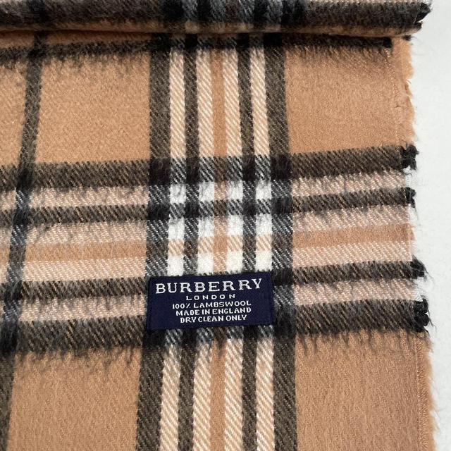 Vintage 90s Burberry Tan Brown Check Lambswool Scarf