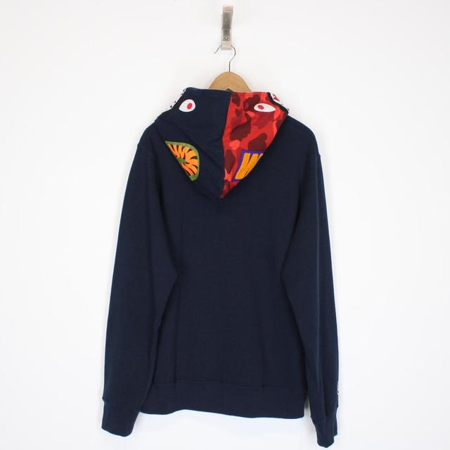 Bape Navy Blue and Red Camo Full Zip WGM Shark Hoodie Jumper