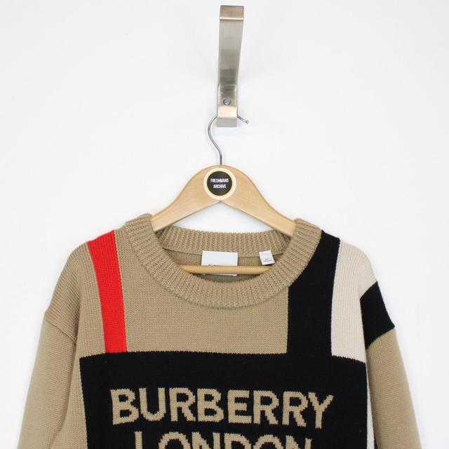 Burberry Tan Brown and Black Icon Stripe Logo Wool Knit Jumper