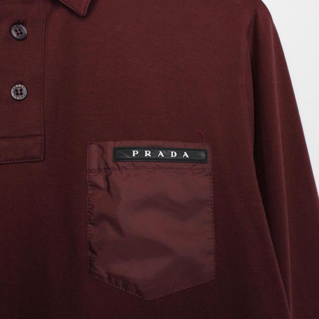 Prada Burgundy Long Sleeve Cotton Pique Polo Shirt