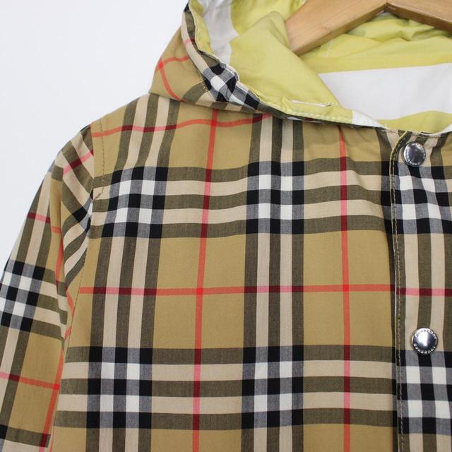 Burberry Tan Brown, Yellow and White Nova Check Reversible Hooded Jacket