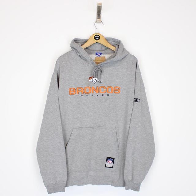 Vintage 90s Reebok Denver Broncos NFL Grey USA Hoodie Jumper