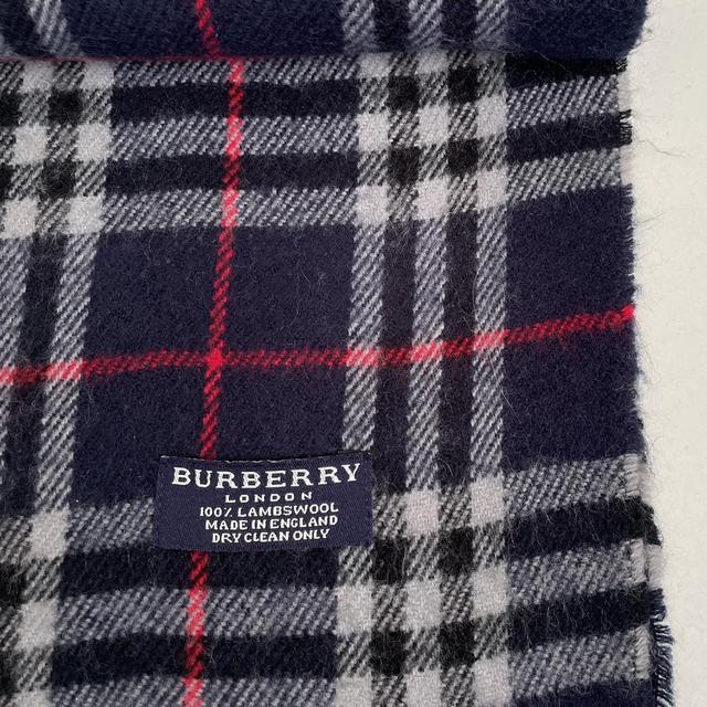 Vintage 90s Burberry Navy Blue Nova Check Lambswool Scarf