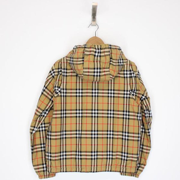 Burberry Tan Brown, Yellow and White Nova Check Reversible Hooded Jacket