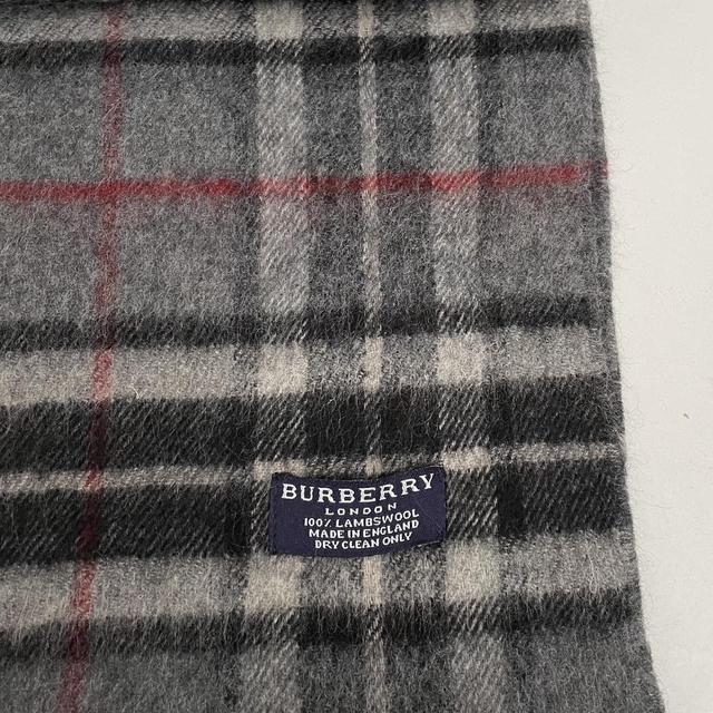 Vintage 90s Burberry Grey Nova Check Lambswool Scarf