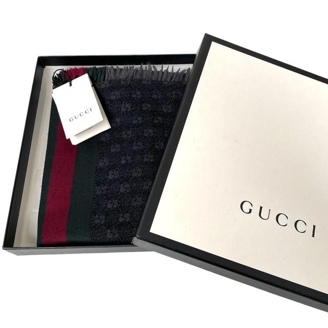 Gucci Dark Grey Sherry Line GG Monogram Wool/Silk Scarf