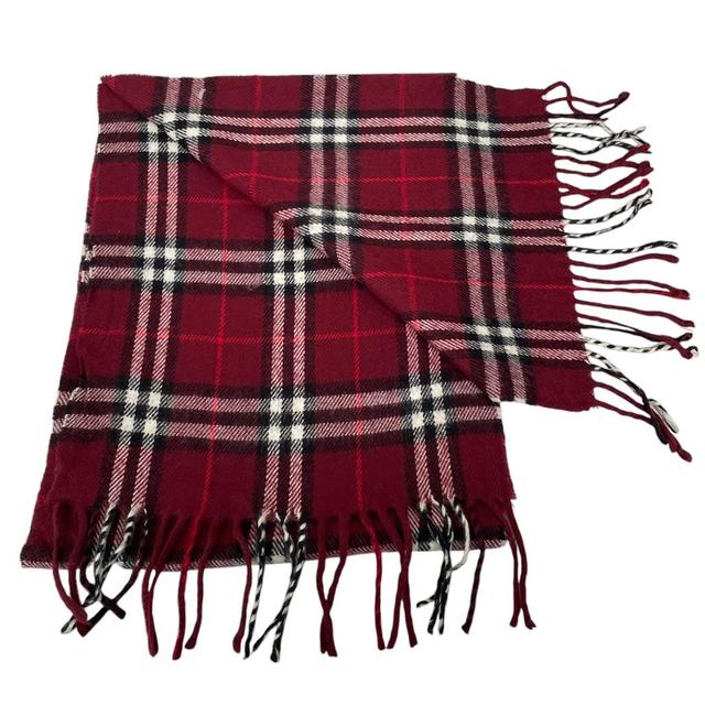 Vintage 90s Burberry Burgundy Nova Check Lambswool Scarf