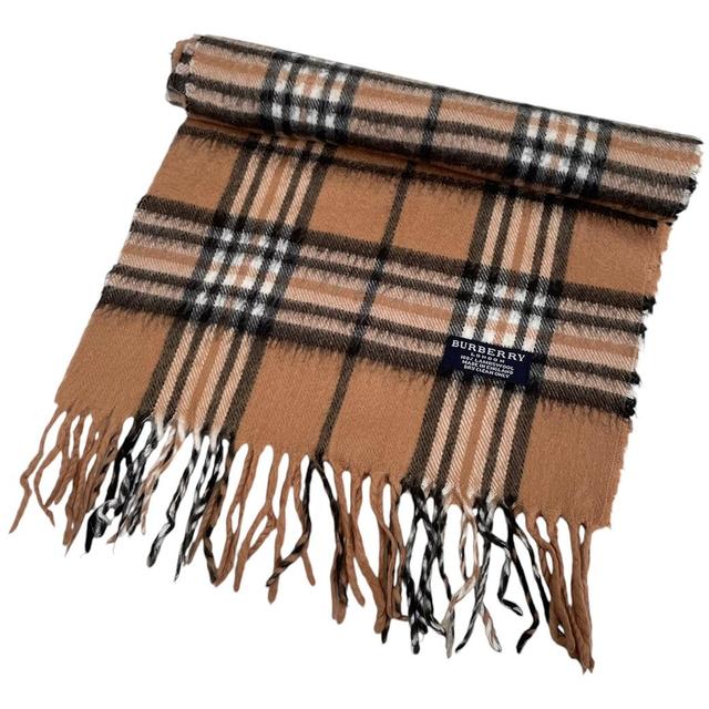 Vintage 90s Burberry Tan Brown Check Lambswool Scarf