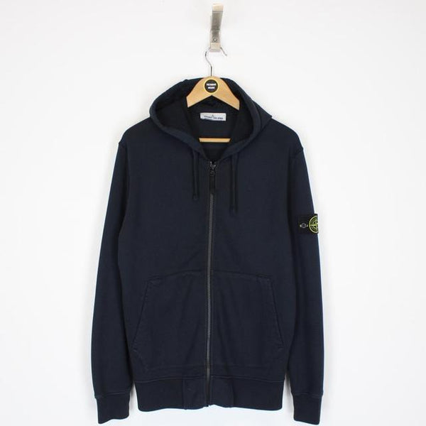 Stone Island SS 2022 Navy Blue Cotton Full Zip Hoodie Jumper