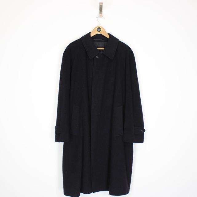 Vintage 90s Burberry Navy Blue Wool/Camelhair Overcoat