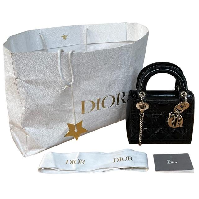 Christian Dior Black and Gold Patent Leather Mini Lady Dior Bag