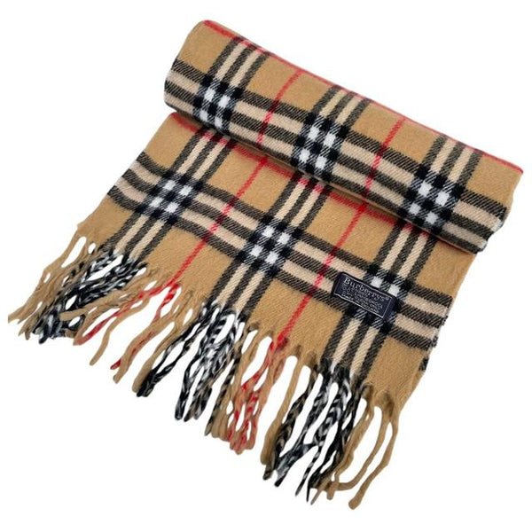 Vintage 90s Burberry Beige Nova Check Lambswool Scarf