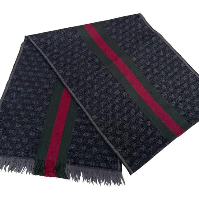 Gucci Dark Grey Sherry Line GG Monogram Wool/Silk Scarf