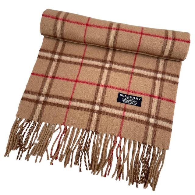 Vintage 90s Burberry Tan Brown Check Lambswool Scarf