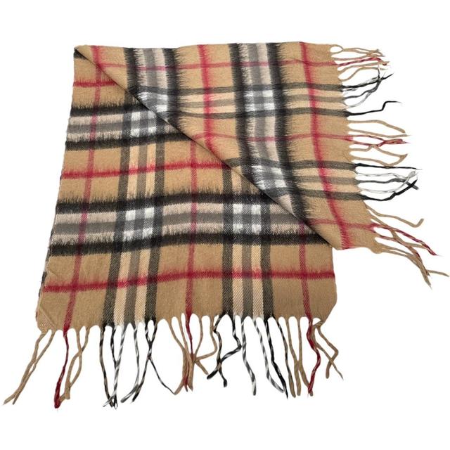 Vintage 90s Burberry Tan Brown Nova Check Lambswool Scarf