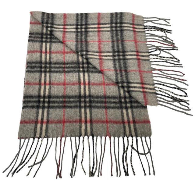 Vintage 90s Burberry Grey Nova Check Lambswool Scarf