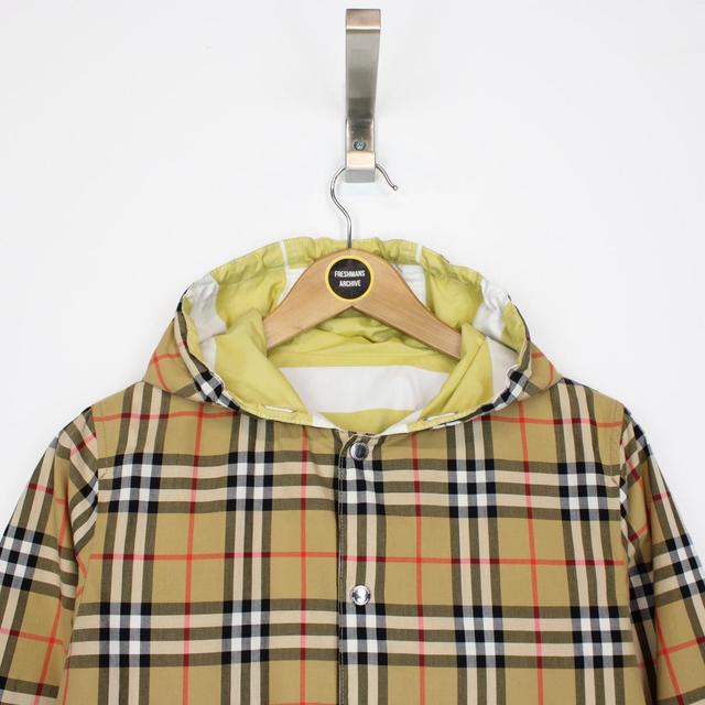 Burberry Tan Brown, Yellow and White Nova Check Reversible Hooded Jacket