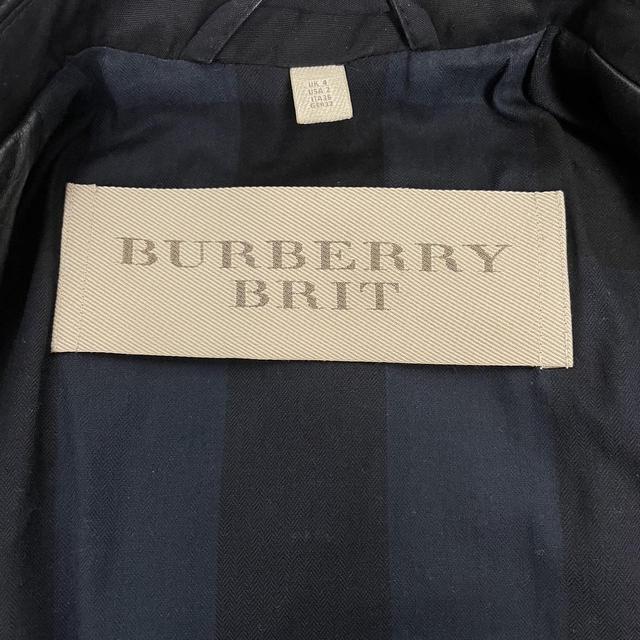 Burberry Brit Black Leather/Cotton Double Breasted Belted Trench Coat