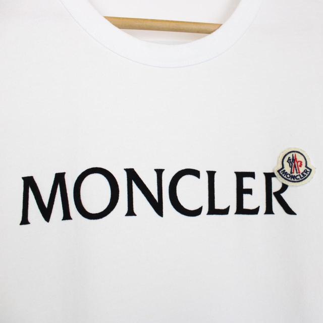 Moncler White and Black Flocked Logo Short Sleeve T-Shirt