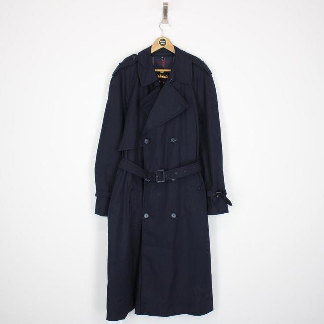 Vintage 80s Du Frisand for Selfrdiges Navy Blue Double Breasted Belted Trench