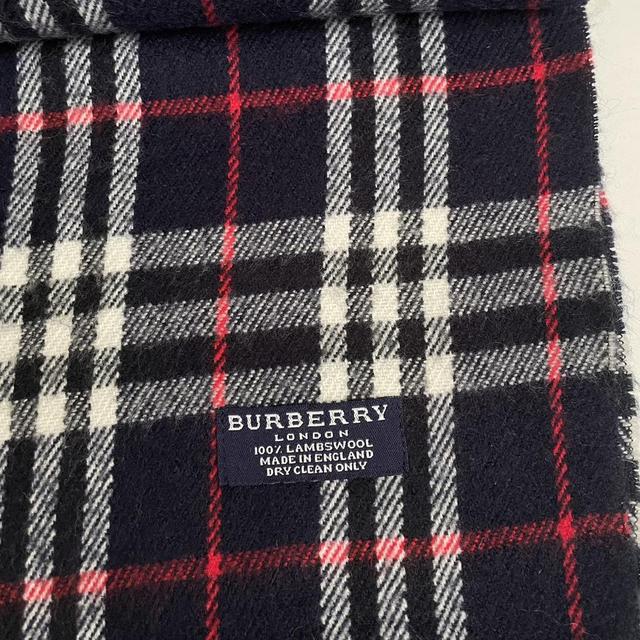 Vintage 90s Burberry Navy Blue Nova Check Lambswool Scarf