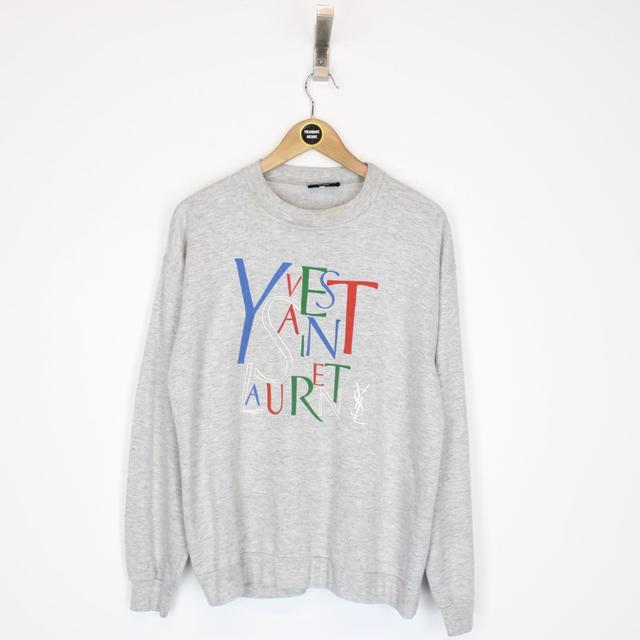 Vintage 90s Yves Saint Laurent Grey and Multicoloured Sweatshirt Jumper