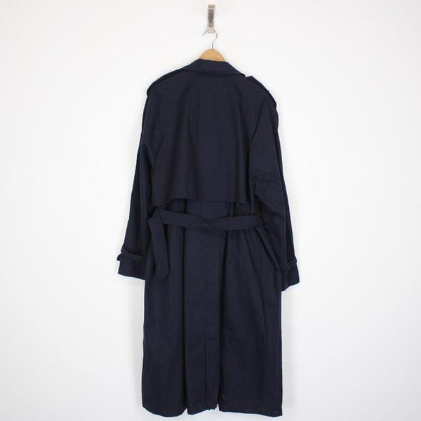 Vintage 80s Du Frisand for Selfrdiges Navy Blue Double Breasted Belted Trench