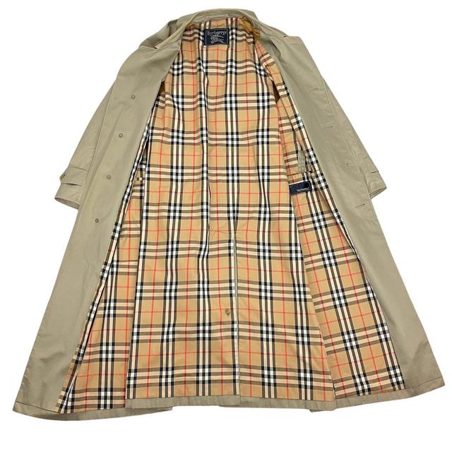 Vintage 90s Burberry Khaki Green Nova Check Single Breasted Belted Trench Coat