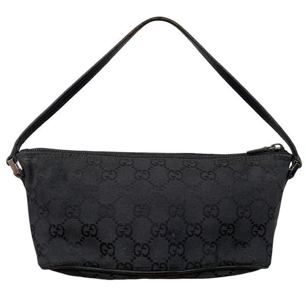 Gucci Black GG Monogram Canvas and Leather Baguette Bag