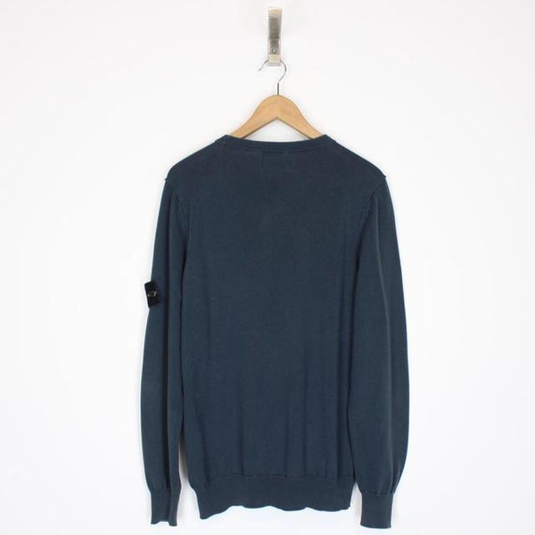 Stone Island SS 2022 Blue Cotton Knit Sweatshirt Jumper